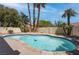 Enjoy the backyard oasis featuring a large in-ground pool surrounded by mature palm trees at 1790 Castro Hill Ave, Henderson, NV 89012
