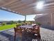 Covered patio with dining set, turf and panoramic golf course and mountain views at 2024 Bay Tree Dr, Las Vegas, NV 89134