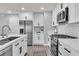 Well-lit kitchen with stainless steel appliances, white cabinetry, and modern backsplash at 2116 Via Firenze, Henderson, NV 89044