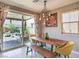 Contemporary dining area with a unique table, stylish chairs, and sliding glass doors to the outdoor space at 2936 Aragon Terrace Way, Henderson, NV 89044