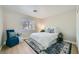 Bright bedroom featuring wood-look floors, a cozy chair and plush area rug at 3012 Haddon Dr, Las Vegas, NV 89134