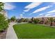 Expansive backyard showcasing a well-kept lawn, mature trees, and a stylish patio for relaxation and enjoyment at 3024 Lotus Hill Dr, Las Vegas, NV 89134