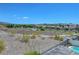 Stunning backyard view showcasing desert landscape, walking paths, neighborhood, and a glimpse of the refreshing pool area at 3079 Evening Mist Ave, Henderson, NV 89052