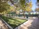 Lush bocce ball court with shaded seating area, perfect for outdoor recreation and relaxation at 5078 Rivedro St, Las Vegas, NV 89135