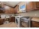 Convenient laundry room with washer, dryer, granite counter tops and custom cabinets at 1981 Trophy Elk Ave, Logandale, NV 89021