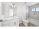 Modern bathroom featuring a sleek vanity, updated fixtures and tiled bath at 2080 Karen Ave # 60, Las Vegas, NV 89169