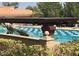 Inviting outdoor pool with blue and white tiles, surrounded by a brick wall at 3104 Archwood Way, Las Vegas, NV 89134