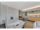 Open concept bedroom shows a sleeping space and modern kitchen with stainless steel appliances at 3722 Las Vegas Blvd # 2204, Las Vegas, NV 89158