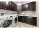 Well-equipped laundry room with a modern washer and dryer, ample cabinets, and a sink at 7364 Marbury St, Las Vegas, NV 89166