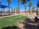 Scenic view of a community park with lush green lawn, palm trees and playground, perfect for outdoor enjoyment at 1169 Paradise River Rd, Henderson, NV 89002