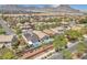 An aerial view showcases backyard pools and a home with solar panels in a well-maintained neighborhood at 1212 Anime Dr, Las Vegas, NV 89144