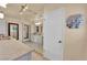 Bright bathroom featuring double sinks, a large mirror, and stylish decor at 3065 S Torrey Pines Dr, Las Vegas, NV 89146