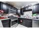 Well-lit kitchen with black cabinets and stainless steel appliances at 343 Tungsten St, Henderson, NV 89015