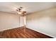 Bedroom with a ceiling fan and door at 3753 S Rosecrest Cir, Las Vegas, NV 89121