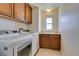 Functional laundry room with washer, dryer, utility sink and storage cabinets at 2929 Salado Creek Ave, North Las Vegas, NV 89081