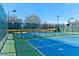 Outdoor pickleball courts featuring blue and green surfaces, with basketball hoops at the end at 7908 House Sparrow St, North Las Vegas, NV 89084