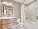 Contemporary bathroom featuring modern vanity, sleek fixtures, and a shower with a tub at 8255 Las Vegas Blvd # 1422, Las Vegas, NV 89123