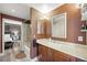 Cozy bathroom features a tub with shower and a modern vanity with ample counter space at 150 Las Vegas Blvd # 1507, Las Vegas, NV 89101