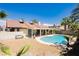 Private backyard features a sparkling pool, patio area, and mature landscaping, ideal for relaxation at 1528 Tonada Way, Las Vegas, NV 89117