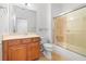 Bathroom featuring vanity with sink and shower-tub combination at 2164 Sawtooth Mountain Dr, Henderson, NV 89044