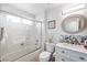 Clean bathroom with white cabinets, marble countertops, and shower/tub at 2725 Byron Dr, Las Vegas, NV 89134