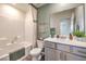 Charming bathroom with white subway tile, modern vanity, and stylish decorative accents at 3402 La Cura Ave # Lot 69, Las Vegas, NV 89141
