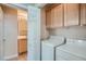 Convenient laundry area with washer, dryer, and adjacent half bathroom at 55 E Agate Ave # 202, Las Vegas, NV 89123
