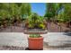 Beautifully landscaped entryway with a stone fountain and symmetrical staircases leading to elevated terraces at 58 Sun Lily Ln, Henderson, NV 89011
