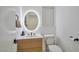 Stylish half bath with a modern sink and vanity at 8404 Shore Breeze Dr, Las Vegas, NV 89128