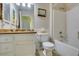 Bathroom with shower-tub combo, granite countertop, and white cabinets at 2164 Eagle Sticks Dr, Henderson, NV 89012