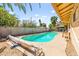 Sparkling pool is the focal point of the backyard oasis, surrounded by mature landscaping at 2426 La Pluma St, Henderson, NV 89014