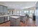 Modern kitchen featuring gray cabinets, stainless steel appliances, quartz countertops, and an island at 5700 E Carter Ln, Pahrump, NV 89061