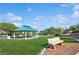 Community park featuring a gazebo, bench seating, lush green grass, and mature trees at , Las Vegas, NV 89149