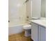 Cozy bathroom featuring a shower-tub combo with tiled walls and neutral vanity at 10238 Missouri Meadows St, Las Vegas, NV 89183