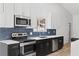 Modern kitchen with stainless steel appliances, sleek cabinets, and stylish backsplash at 2620 E Harmon Ave, Las Vegas, NV 89121