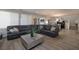Spacious living room with modern furniture, light gray walls, plank floors and an open concept design at 2650 Skylark Trail St, Henderson, NV 89044