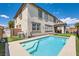 The backyard features a sparkling pool, an outdoor kitchen and dining area, and a putting green at 5920 Big Horn View St, North Las Vegas, NV 89031