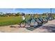 Community bike share program with a row of blue bikes ready for residents to use at 759 Pickled Pepper Pl, Henderson, NV 89011