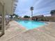 Relaxing community pool area with clear blue water, lounge chairs, and lush palm trees for a resort-like feel at 656 Thornewood Pl, Las Vegas, NV 89123