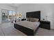 Modern bedroom featuring a luxurious bed, stylish furnishings, and a view of the outdoor patio at 787 Willits St, Las Vegas, NV 89138