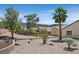 Beautiful desert landscaping in the backyard, complete with mature trees and mountain views at 1846 High Mesa Dr, Henderson, NV 89012