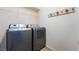 Well-lit laundry room featuring modern washer and dryer with convenient shelving and a decorative wall rack at 3088 Bicentennial Pkwy, Henderson, NV 89044