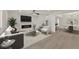 Bright living room featuring modern furniture, fireplace, and an open layout connecting to the dining area at 3667 Mckinley Ave, Las Vegas, NV 89121