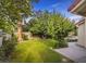 Serene backyard with a well-maintained lawn, mature trees, and a peaceful ambiance at 390 Rushing Creek Ct, Henderson, NV 89014