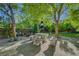 Backyard patio with stone table and benches offering a peaceful outdoor space at 5305 Bright Sun Ct, Las Vegas, NV 89130