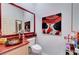 Powder room featuring designer sink, fixtures, artwork and decor at 5305 Bright Sun Ct, Las Vegas, NV 89130