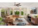 Bright living room with hardwood floors, modern furniture, and backyard view at 5850 Rockway Glen Ave, Las Vegas, NV 89141