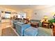 Bright living room featuring plush blue seating and a decorative rug at 6046 Castle Gardens Ave, Las Vegas, NV 89130