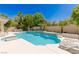 Beautiful pool with waterfall features, lush trees and landscaping, and lounge chairs for relaxation at 712 Proud Eagle Ln, Las Vegas, NV 89144