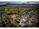 Expansive aerial view showcases a luxurious neighborhood with private pools, lush landscaping and mountain views at 11830 Kingsbarns Ct, Las Vegas, NV 89141